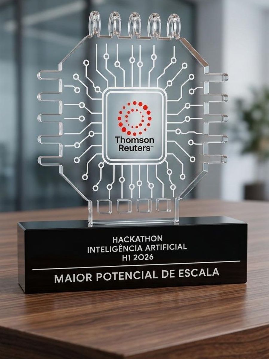 Troféu do Hackathon de Inteligência Artificial da Thomson Reuters, categoria Maior Potencial de Escala